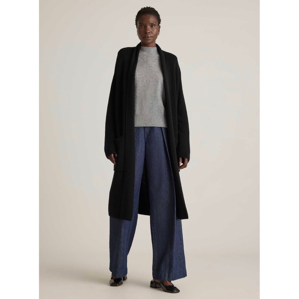 Quince Australian Merino Wool Duster Cardigan Womens XS Black NWT Minimal Luxury